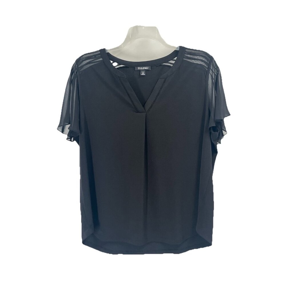 Roz & Ali Sheer Sleeve Black Blouse Witchy Dark Romantic Classic Sz 2x - Picture 1 of 5